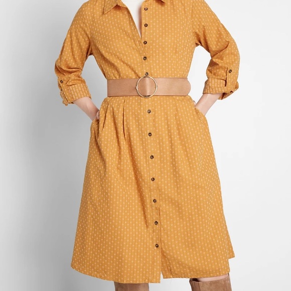 ModCloth Mustard Shirt Dress Size 2 - Picture 6 of 15